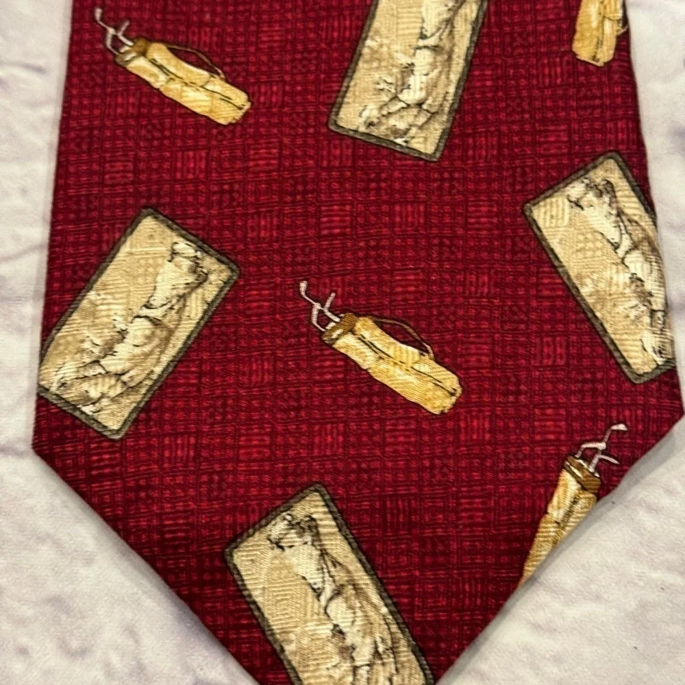 Zianetti Italian Silk Tie Golf Red Vintage Golfer Luxury Designer Tan Golf Clubs
